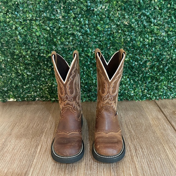 Justin Shoes - Justin Women’s 7.5B Brown Leather Roper Cowboy Boots – Western Classic